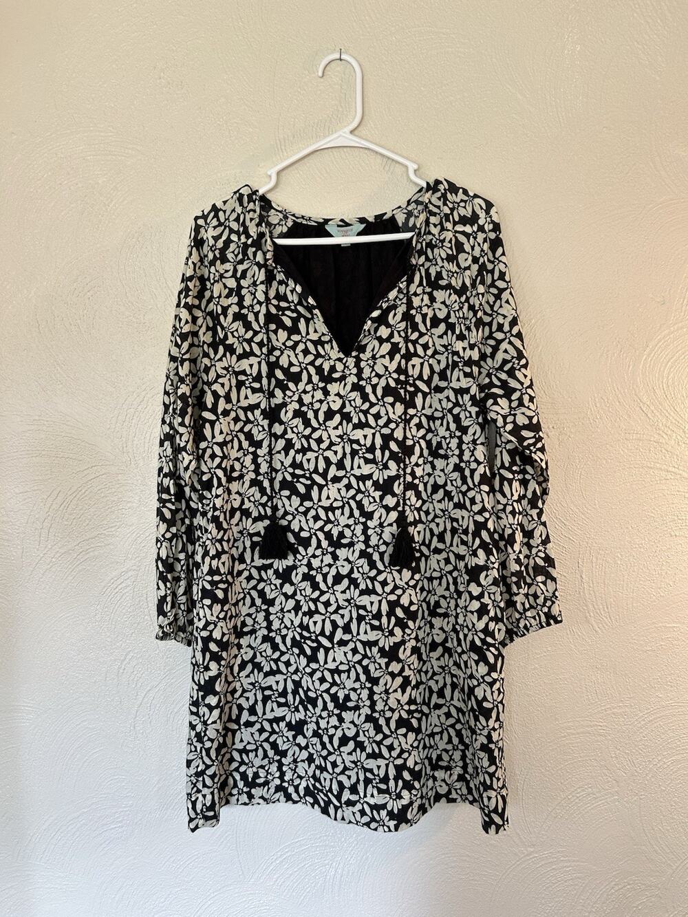 Voyageur by Mersea Fete Cotton Dress Women's S Black White Floral Resort Wear